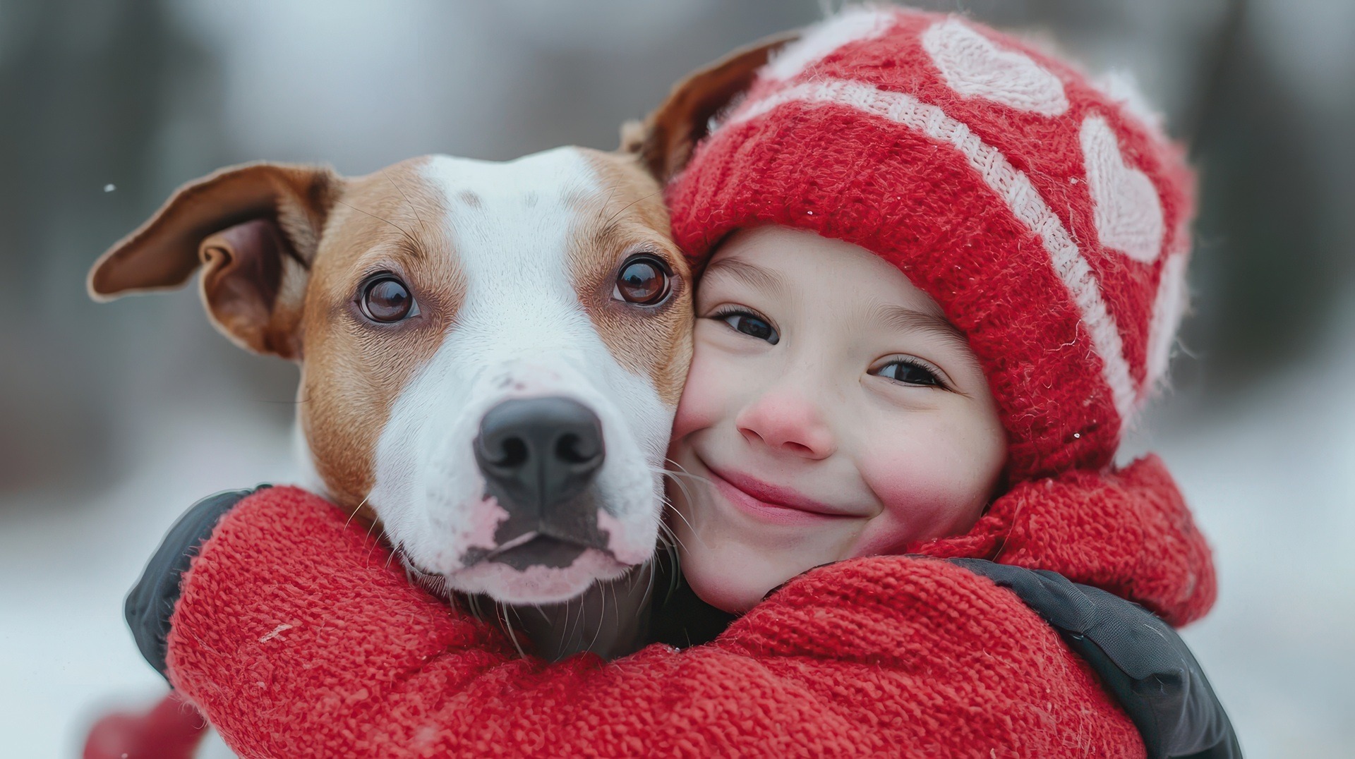 Kind im Winter mit Hund, Hundefutter für nierenkranke Hunde