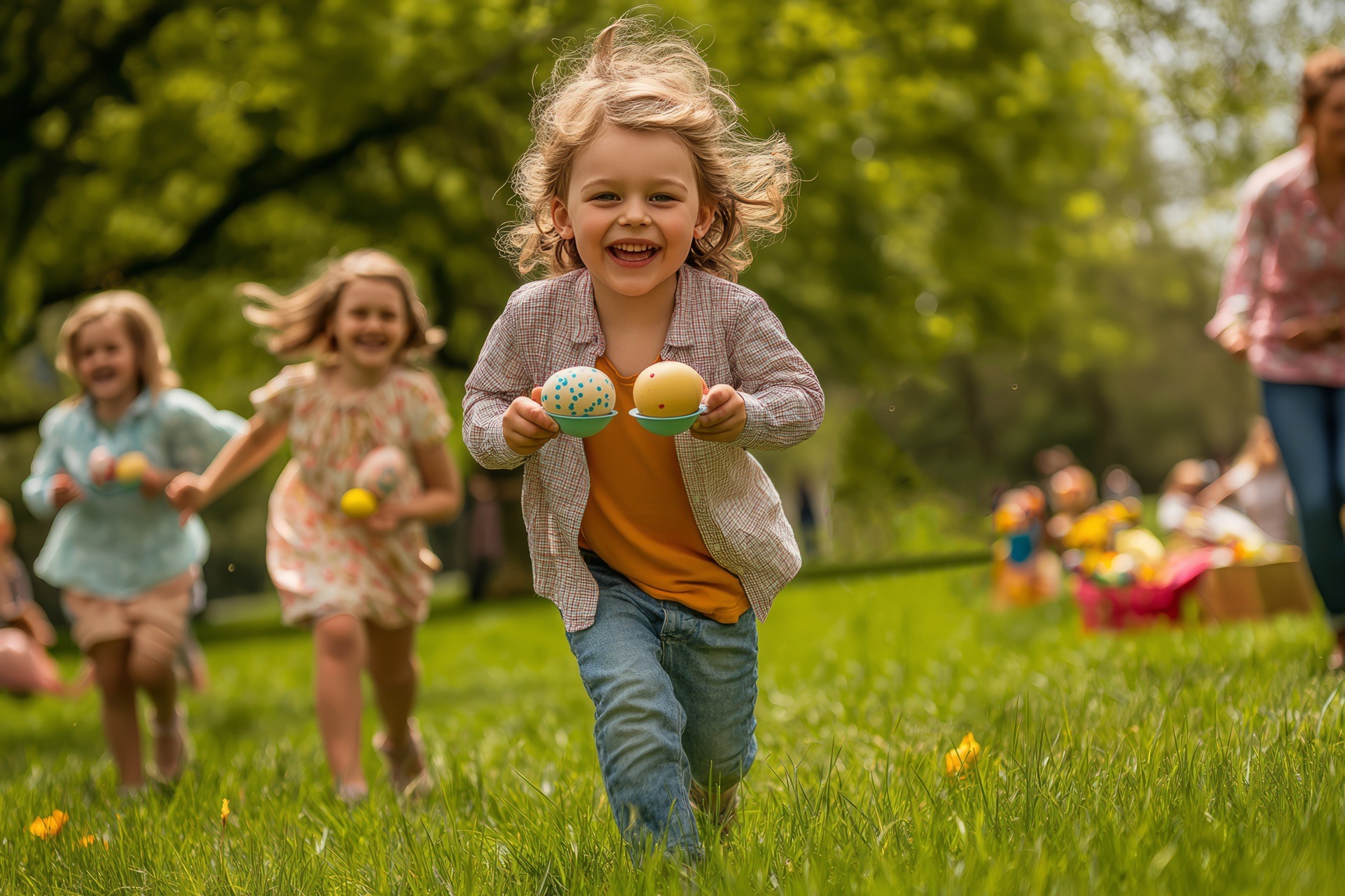 Kinder laufen lachend bei Outdoor-Feier mit Guinness Bier