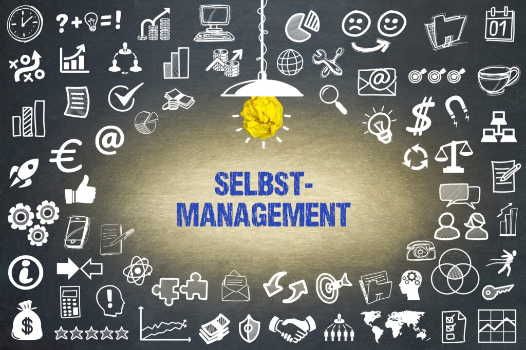 Selbstmanagement-Grafik mit Alltagssymbolen | Auto online abmelden